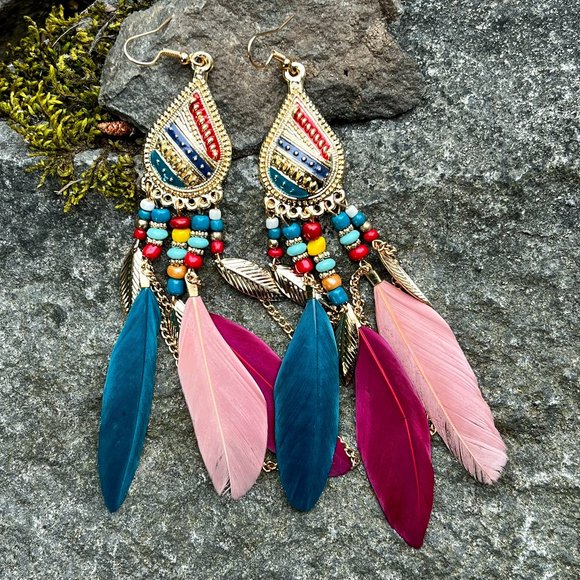 Boutique Jewelry - Feather Bohemian Statement Earrings